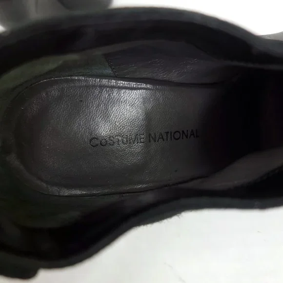 Costume National Black Leather Suede Button Heels Made in Italy - Picture 6 of 8